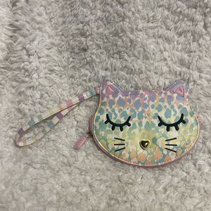 Love Betsey Pastel Cat Face Wristlet gold tone accent.